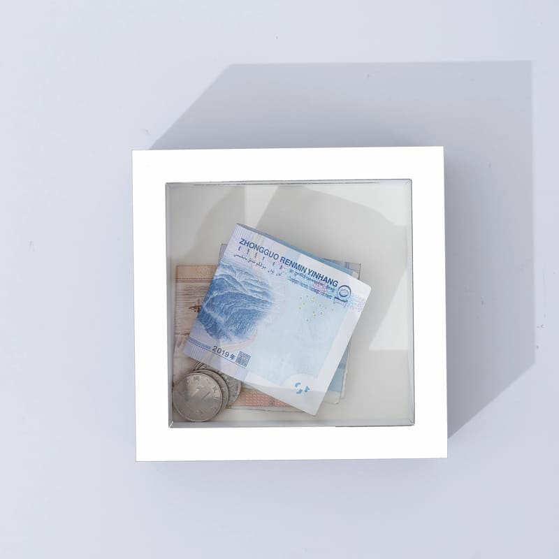 tirelire cadre bois blanc