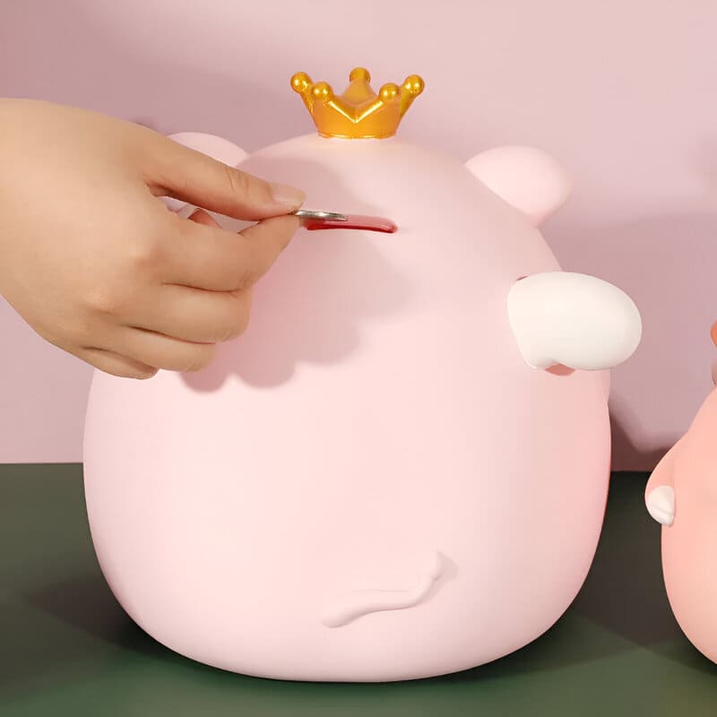 cochon rose tirelire couronne