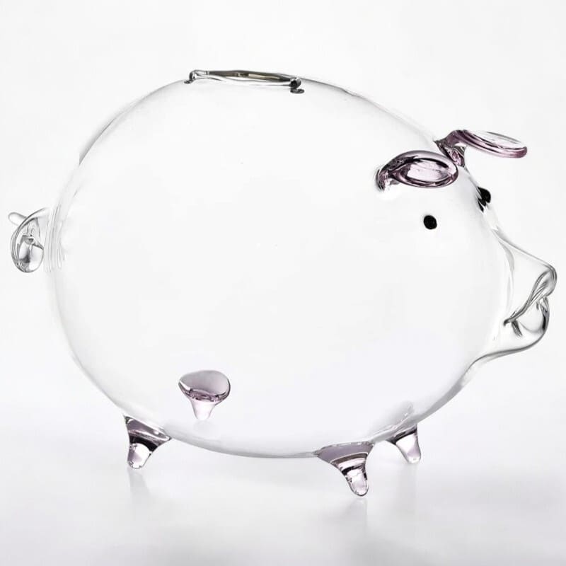 tirelire cochon en verre violet