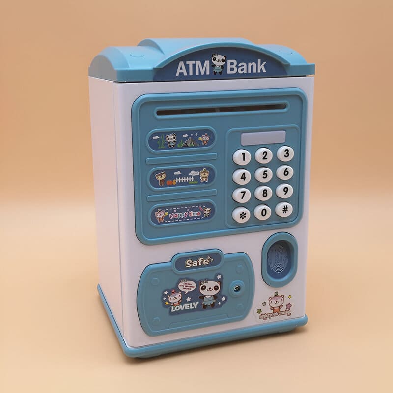 enfant coffre fort tirelire bleu