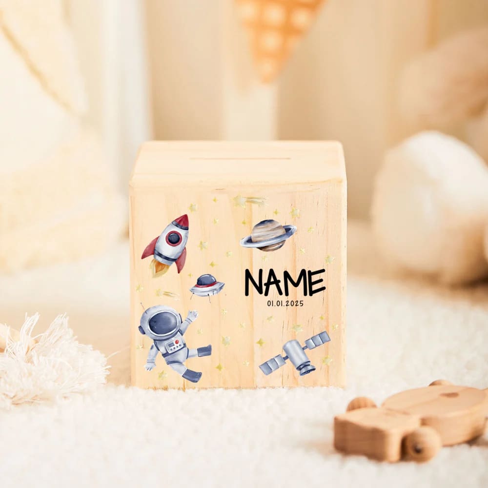 tirelire en bois personnalisée pour enfant espace