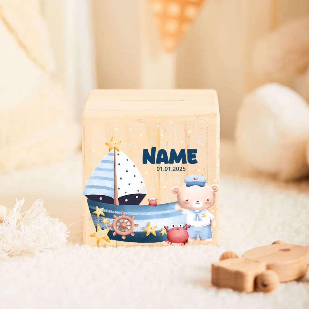 tirelire en bois personnalisée pour enfant bateau