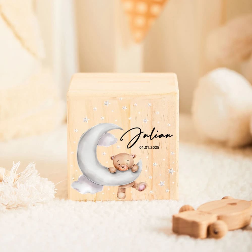 tirelire en bois personnalisée pour enfant lune
