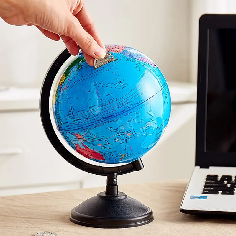 tirelire en forme de globe terrestre