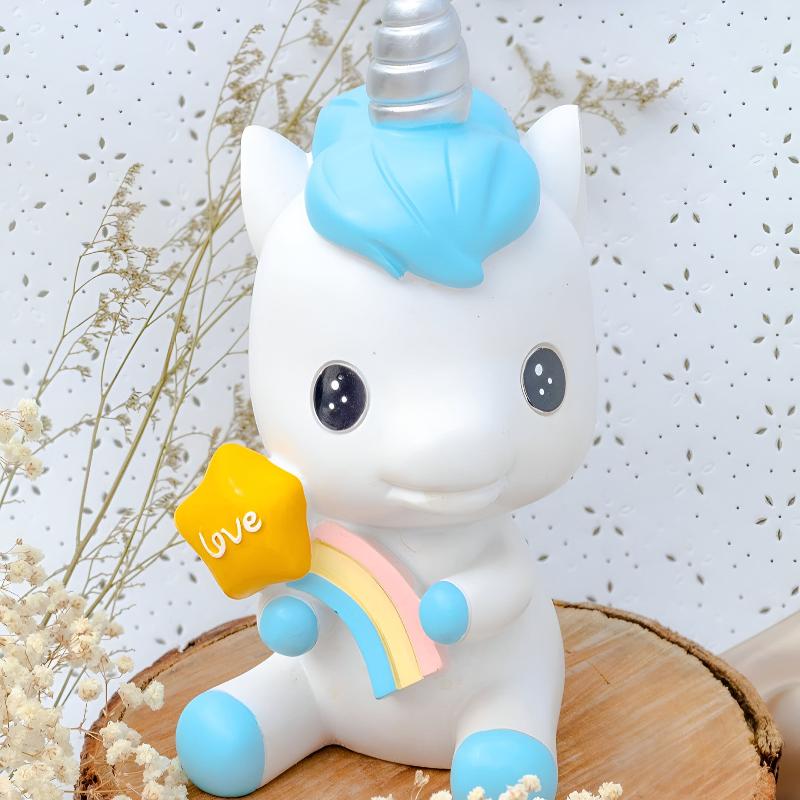 tirelire licorne blanche et bleue