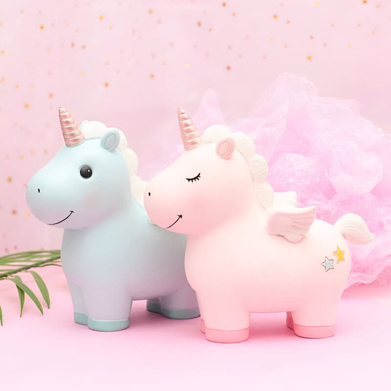 licorne tirelire enfant bleu