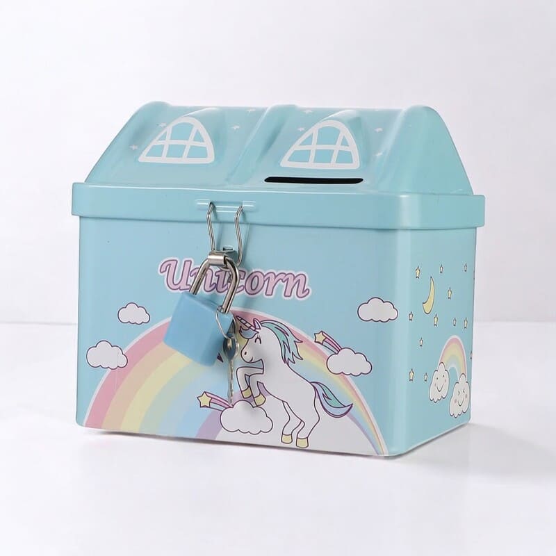 tirelire boite licorne incassable bleu