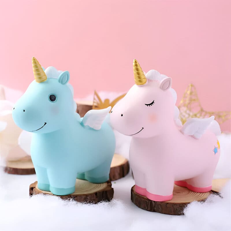 tirelire licorne rose et bleu