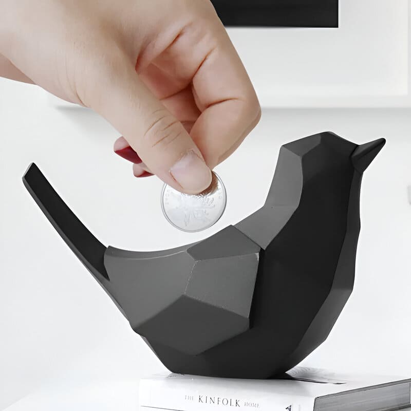 tirelire oiseau noir géométrique