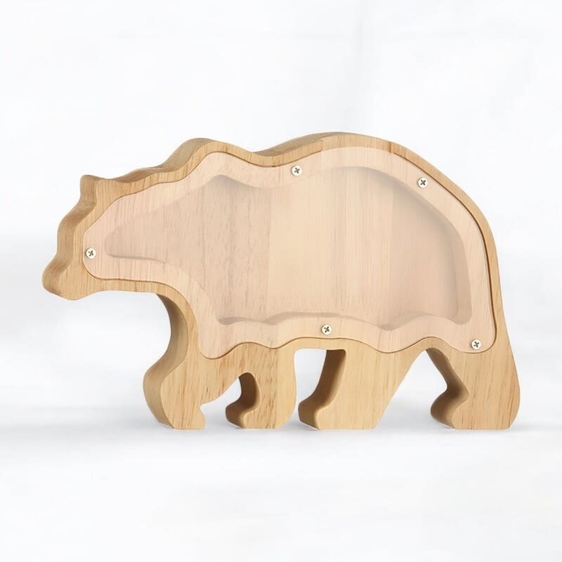 tirelire ours polaire en bois naturel