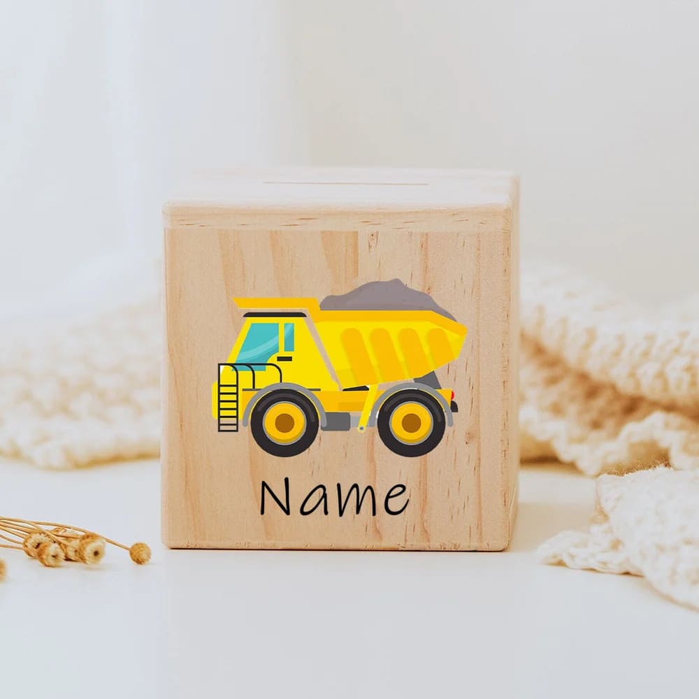 tirelire personnalisée garçon en bois camion jaune