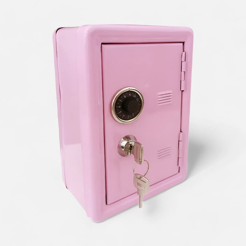 boite tirelire sécurisée à clé et code rose