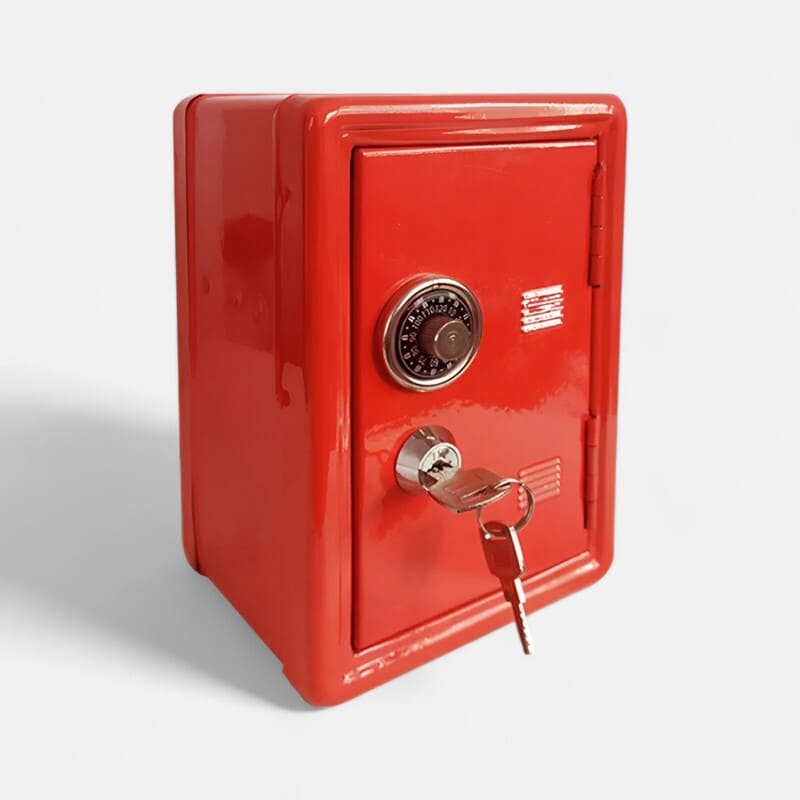 boite tirelire sécurisée à clé et code rouge