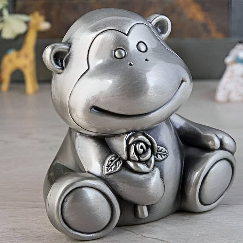 tirelire singe métal argent