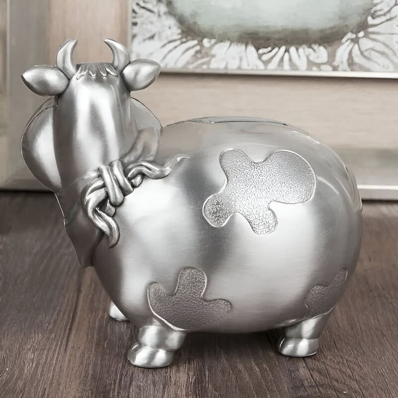 tirelire vache métal argent