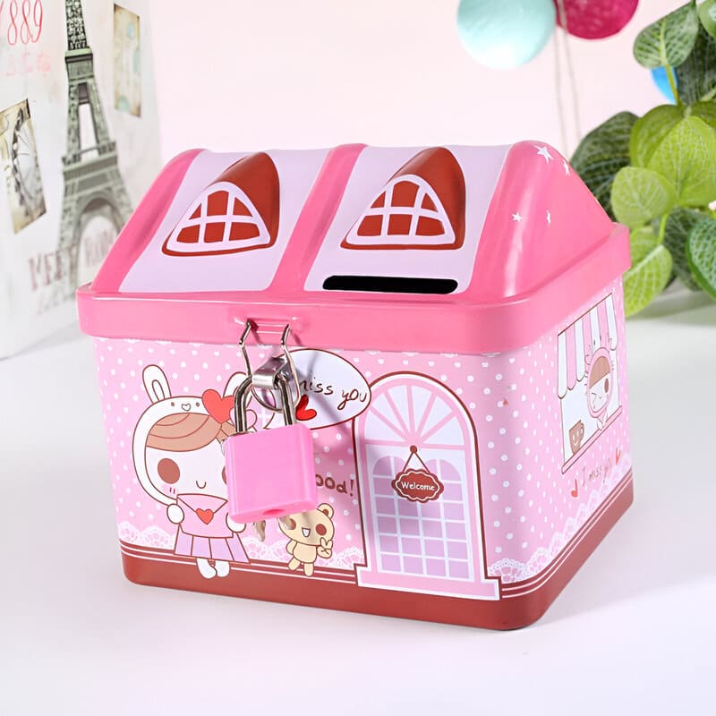 tirelire boite en fer enfant rose