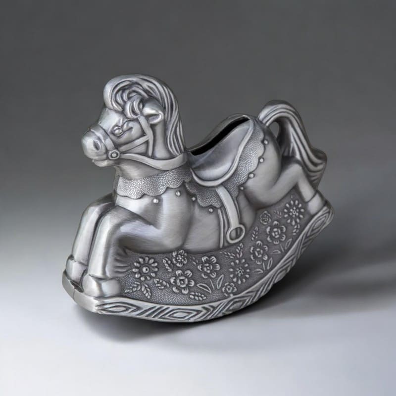 tirelire cheval a bascule en argent