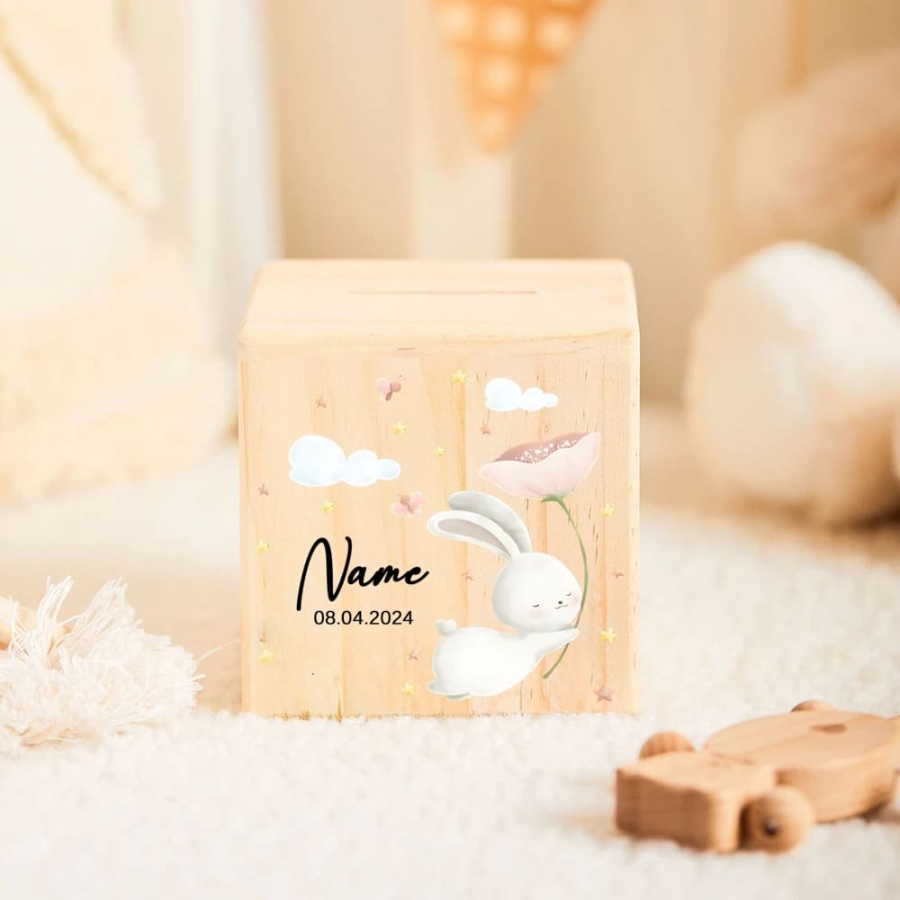 tirelire en bois personnalisée pour enfant lapin