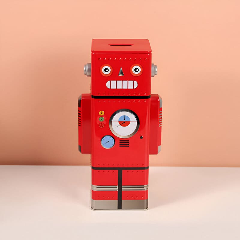 tirelire robot en métal rouge